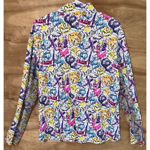 IBKUL Woman 2XL Long Sleeve Mock Neck Shirt Top Floral Stretch Golf Pickleball - Picture 2 of 7